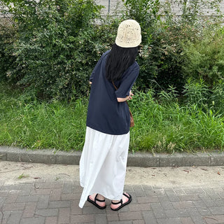 V-neck shirred long skirt