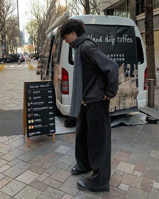 Stand-collar ribbed cardigan