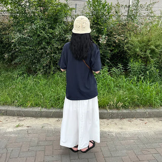 V-neck shirred long skirt