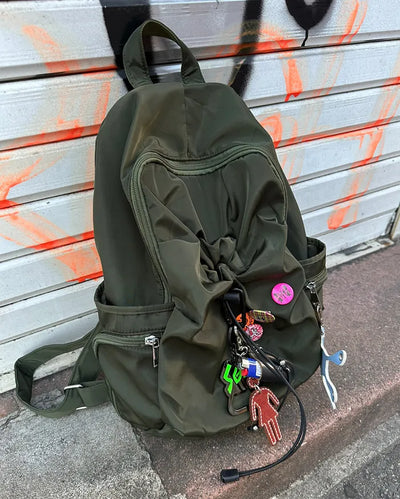 Drawstring Point Multi-Pocket Backpack