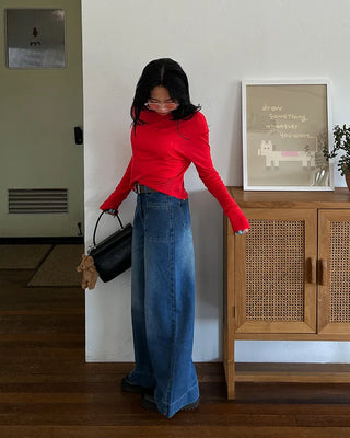 Round neck wool ribbed cut and sew