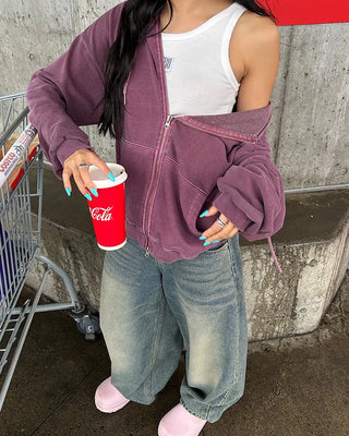 Vintage Wash Double Zip Hoodie