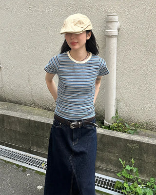 Multi-striped short-sleeved T-shirt