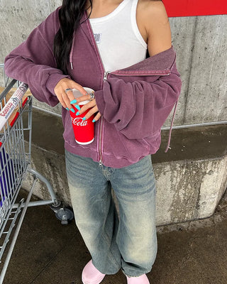 Vintage Wash Double Zip Hoodie