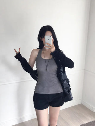[5 colors] Ribbed Halter Sleeveless Top