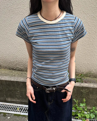 Multi-striped short-sleeved T-shirt