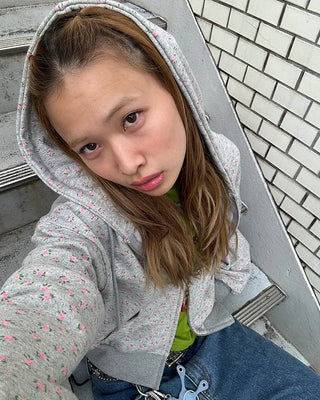Mini Flower Double Zip Sweatshirt Hoodie