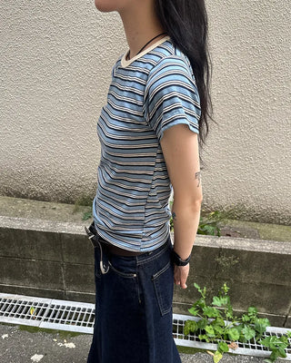 Multi-striped short-sleeved T-shirt