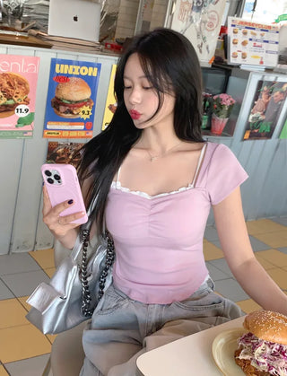 Shirred Cap Sleeve Short Sleeve T-Shirt