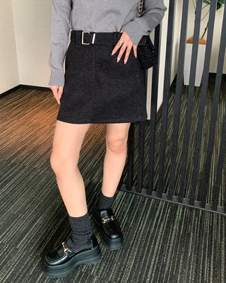 Belted mini skirt