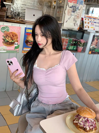 Shirred Cap Sleeve Short Sleeve T-Shirt