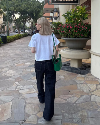 Back patch rigid wide denim pants