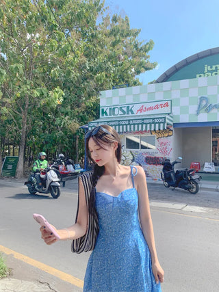 Flower boat neck camisole dress