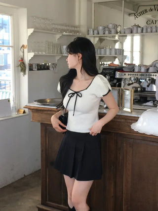 Ribbon Bicolor Short-Sleeve Knit