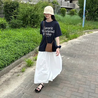 V-neck shirred long skirt