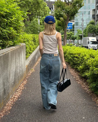 Straight-leg denim pants with string waistband