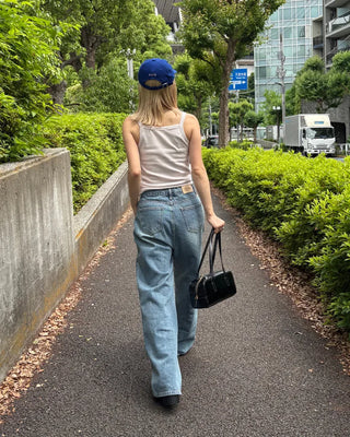 Straight-leg denim pants with string waistband