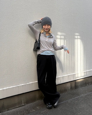 Coin pocket straight black cotton pants