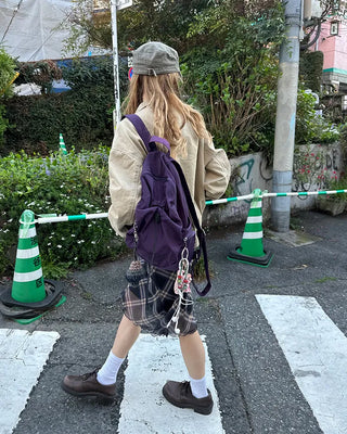Checked scalloped hem chiffon skirt