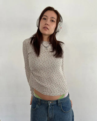 Waffle Mini Flower Slim Long Sleeve Cut and Sew