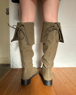 2-Way Wrap Knee-High Leather Boots