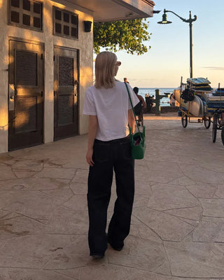 Back patch rigid wide denim pants