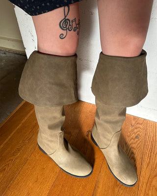 2-Way Wrap Knee-High Leather Boots