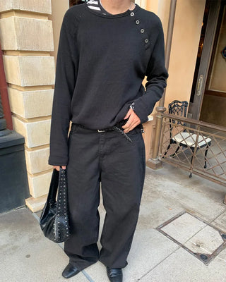 Black Simple Cotton Wide Pants