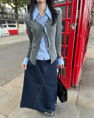 Maxi Slit Denim Long Skirt