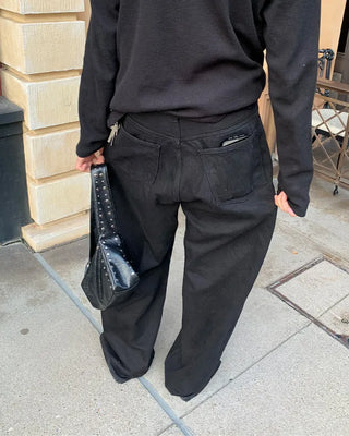 Black Simple Cotton Wide Pants