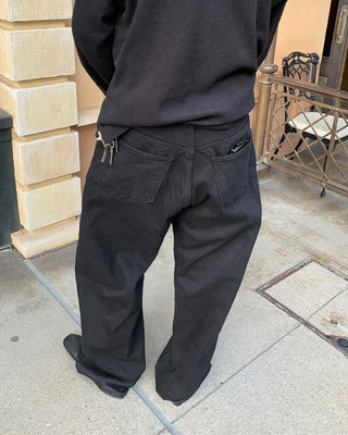Black Simple Cotton Wide Pants