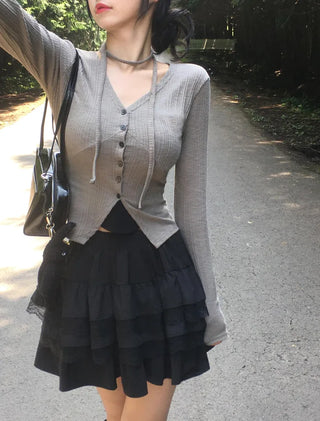[2 colors] Lace Frill Tiered Skirt