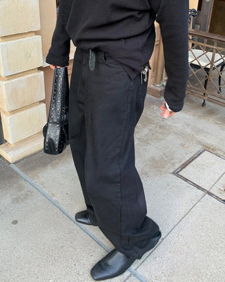 Black Simple Cotton Wide Pants