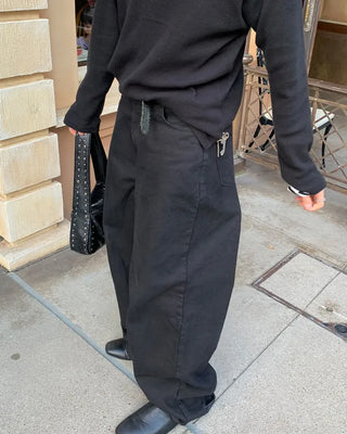 Black Simple Cotton Wide Pants