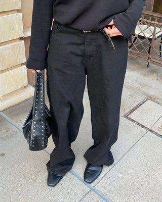 Black Simple Cotton Wide Pants