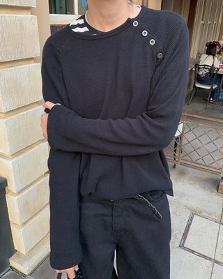 Side-button long-sleeved cut and sew