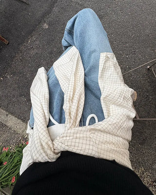 Straight-leg denim pants with string waistband