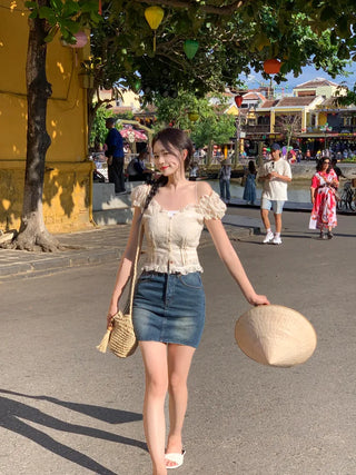 Eyelet Flower Frill Blouse