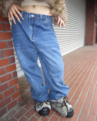 Studded Line Point Straight Denim Pants