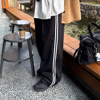 Side double-line wide track pants