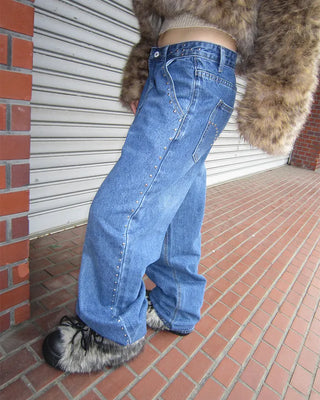 Studded Line Point Straight Denim Pants