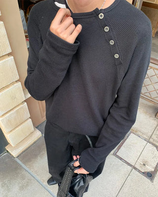 Side-button long-sleeved cut and sew