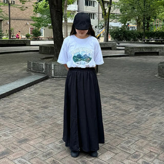 Flared elastic waist long skirt