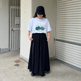 Flared elastic waist long skirt