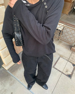 Black Simple Cotton Wide Pants