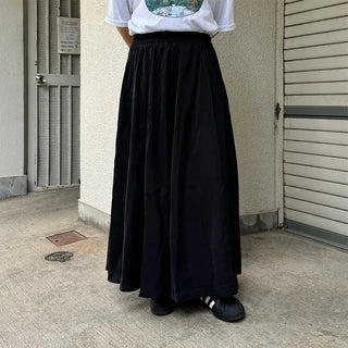Flared elastic waist long skirt