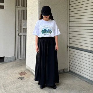 Flared elastic waist long skirt