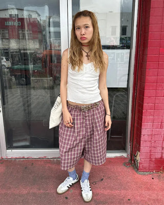 (ORIGINAL) Tartan Check Half Wide Easy Pants