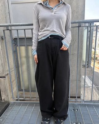 Coin pocket straight black cotton pants