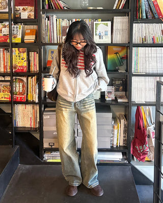 Vintage Whisker Washed Straight Denim Pants